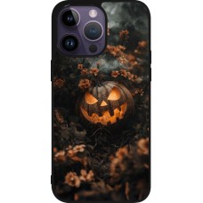 Coque iPhone 15 Pro Max - Silicone rigide noir Halloween 2025 Pumpkin with flowers