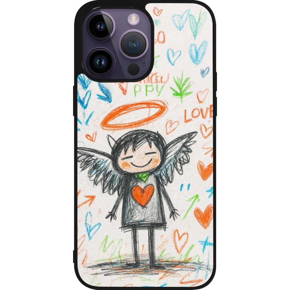 Coque iPhone 15 Pro Max - Silicone rigide noir Little Angel Sketch Love