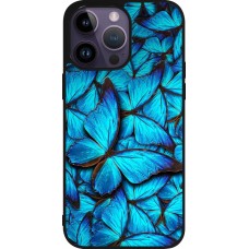 Coque iPhone 15 Pro Max - Silicone rigide noir Papillon bleu