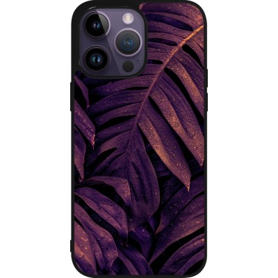 iPhone 15 Pro Max Case Hülle - Silikon schwarz Purple Light Leaves