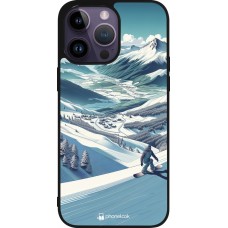 iPhone 15 Pro Max Case Hülle - Silikon schwarz Snowboarder Berg