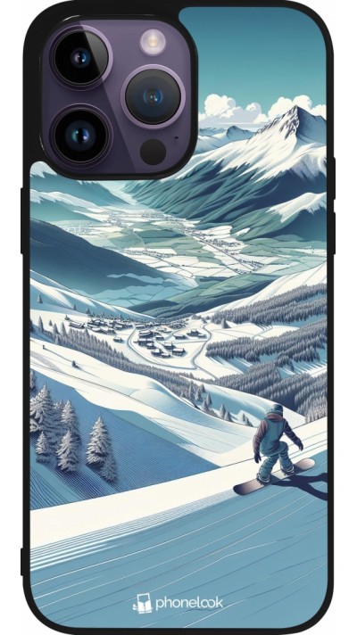 iPhone 15 Pro Max Case Hülle - Silikon schwarz Snowboarder Berg