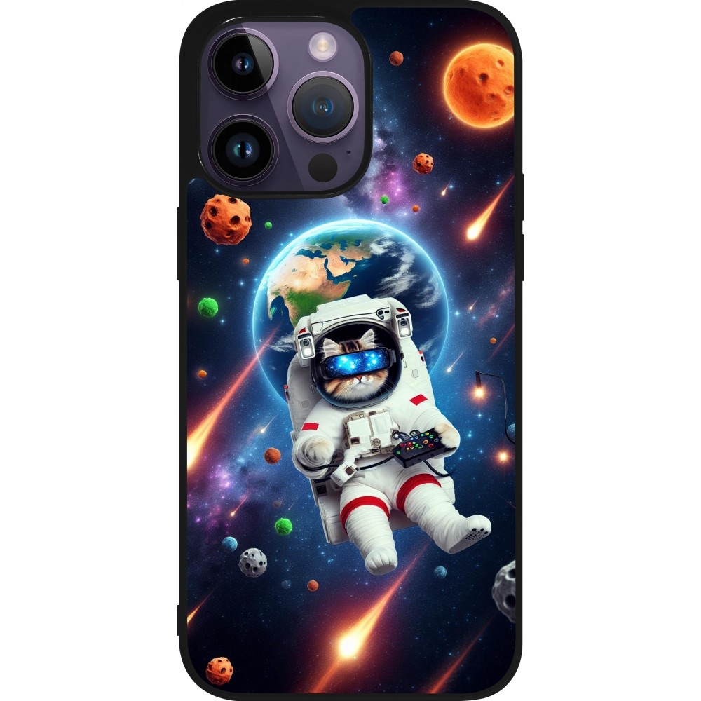 iPhone 15 Pro Max Case Hülle - Silikon schwarz VR SpaceCat Odyssee