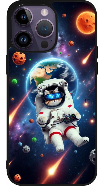 Coque iPhone 15 Pro Max - Silicone rigide noir VR SpaceCat Odyssey