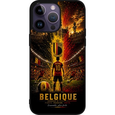 Coque iPhone 15 Pro Max - Silicone rigide noir Football Belgique splash 2026