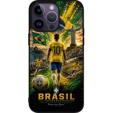 Coque iPhone 15 Pro Max - Silicone rigide noir Football Brésil splash 2026