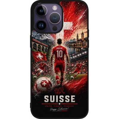 Coque iPhone 15 Pro Max - Silicone rigide noir Football Suisse splash 2026