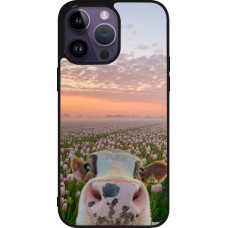Coque iPhone 15 Pro Max - Silicone rigide noir Cow with tulips Spring 2026