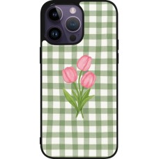 Coque iPhone 15 Pro Max - Silicone rigide noir Green vichy tulips Spring 2026