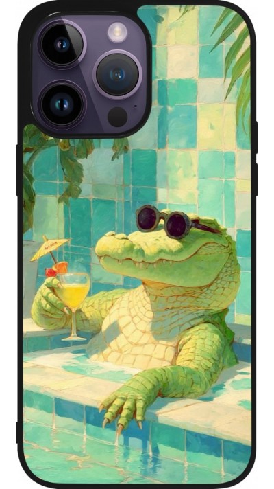 iPhone 15 Pro Max Case Hülle - Silikon schwarz Crocodile in the swimming pool Summer 2026