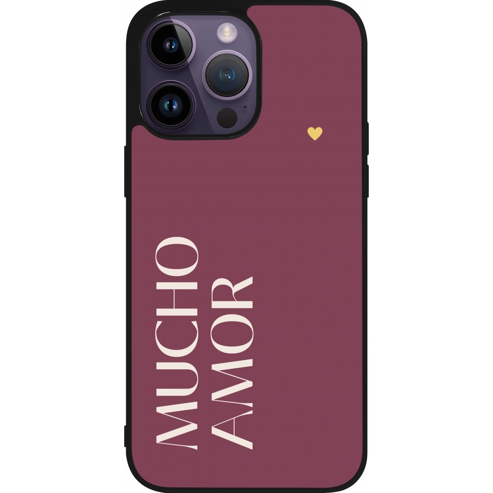 Coque iPhone 15 Pro Max - Silicone rigide noir Valentine 2024 mucho amor rosado