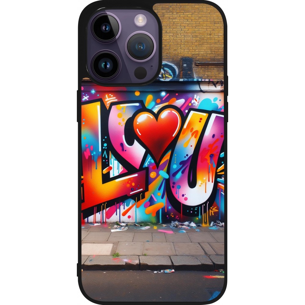 Coque iPhone 15 Pro Max - Silicone rigide noir Valentine 2025 Love U Tag