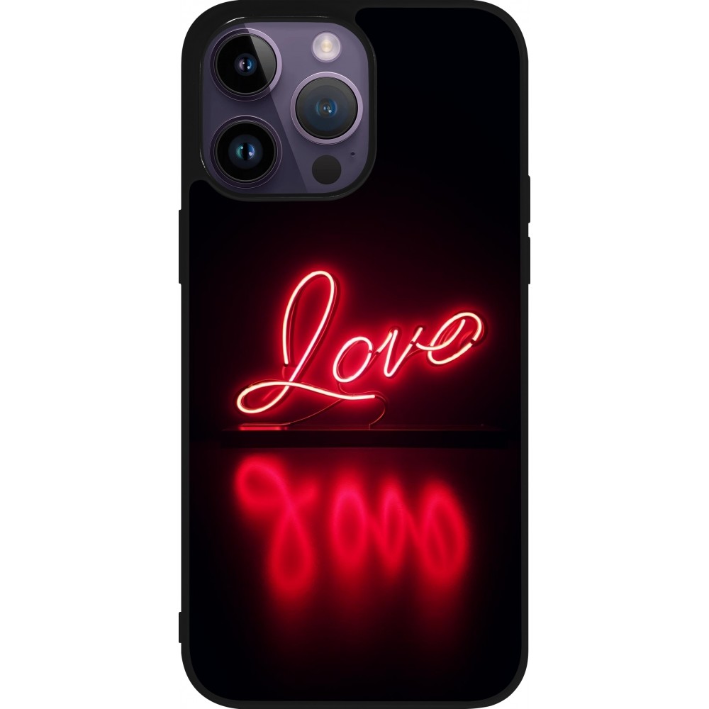 Coque iPhone 15 Pro Max - Silicone rigide noir Valentine 2025 Neon Love