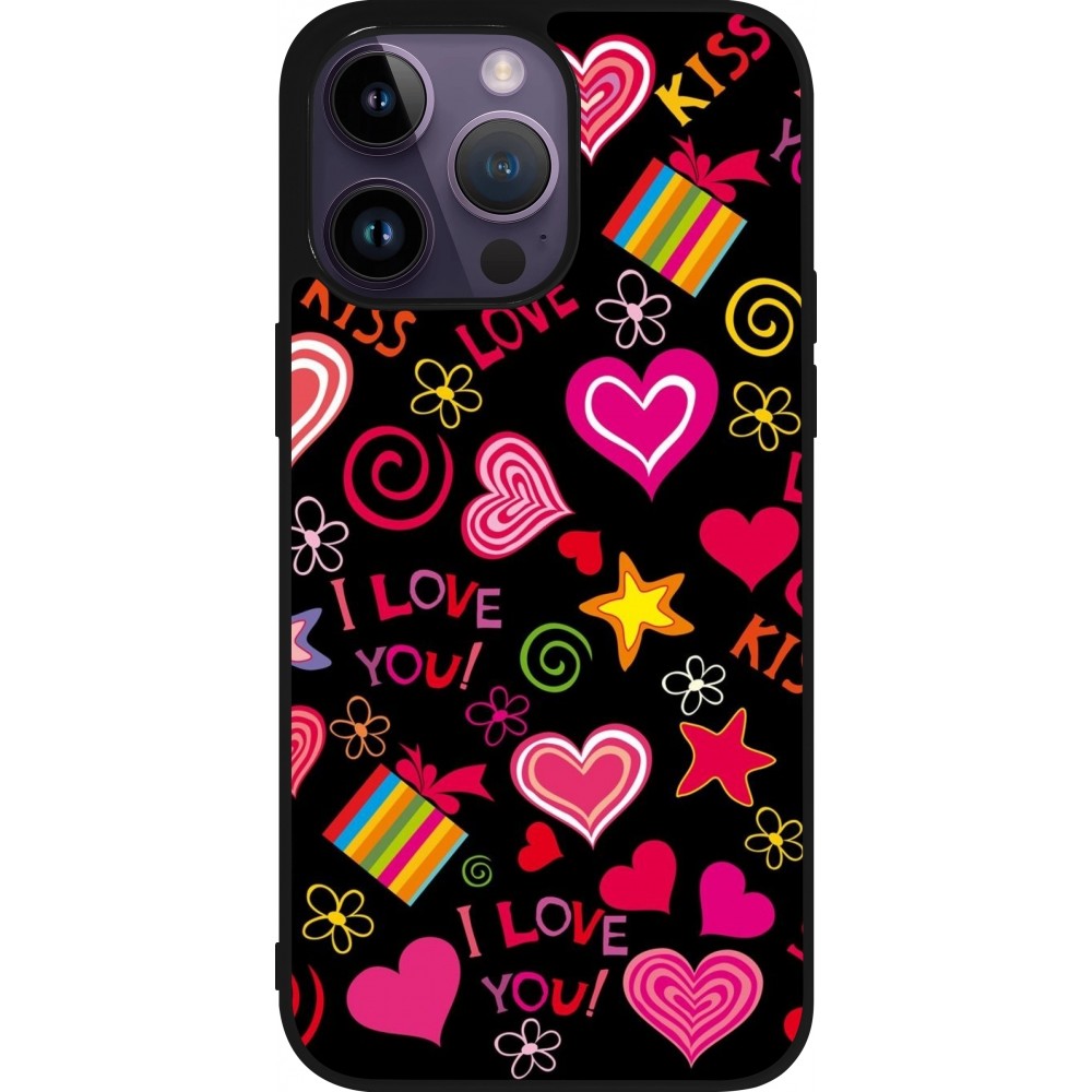 iPhone 15 Pro Max Case Hülle - Silikon schwarz Valentine 2023 love symbols