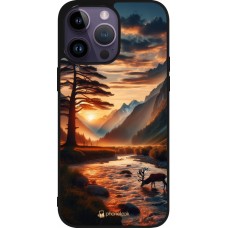 Coque iPhone 15 Pro Max - Silicone rigide noir Valley Sunset Deer Tree