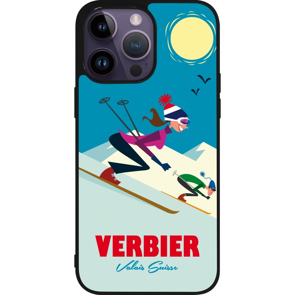 iPhone 15 Pro Max Case Hülle - Silikon schwarz Verbier Ski Downhill