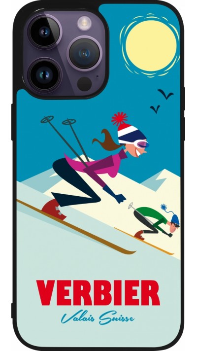 Coque iPhone 15 Pro Max - Silicone rigide noir Verbier Ski Downhill