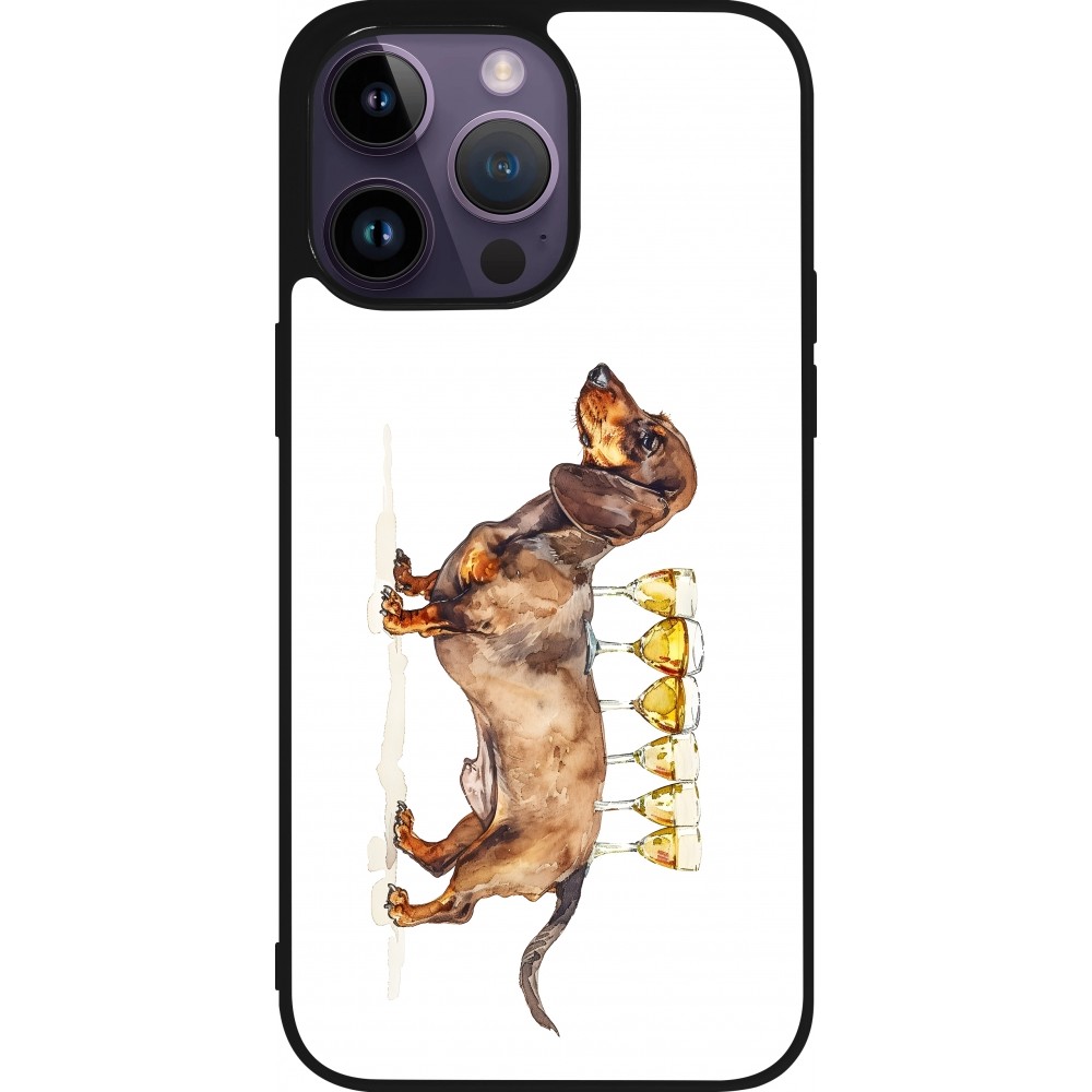 Coque iPhone 15 Pro Max - Silicone rigide noir Wine Teckel