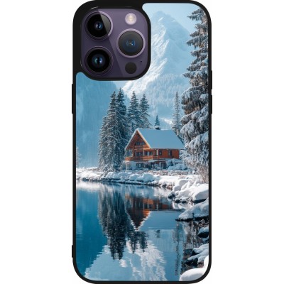 Coque iPhone 15 Pro Max - Silicone rigide noir Winter 25 Winter house forest day