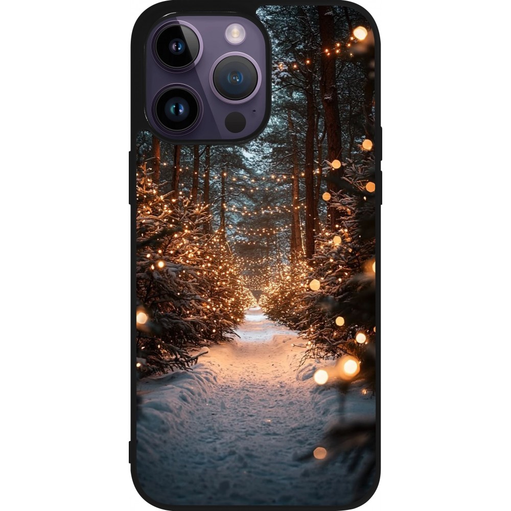 Coque iPhone 15 Pro Max - Silicone rigide noir Winter 25 Winter snowy road