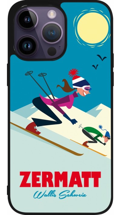 Coque iPhone 15 Pro Max - Silicone rigide noir Zermatt Ski Downhill