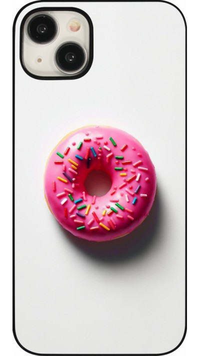 Coque iPhone 15 Plus - Weißer Hintergrund, pinker Donut
