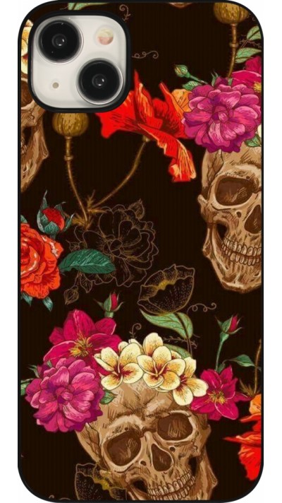 Coque iPhone 15 Plus - Skulls and flowers