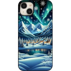 Coque iPhone 15 Plus - Snowy Mountain Village Lake night