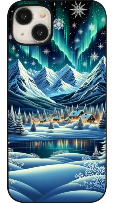 Coque iPhone 15 Plus - Snowy Mountain Village Lake night