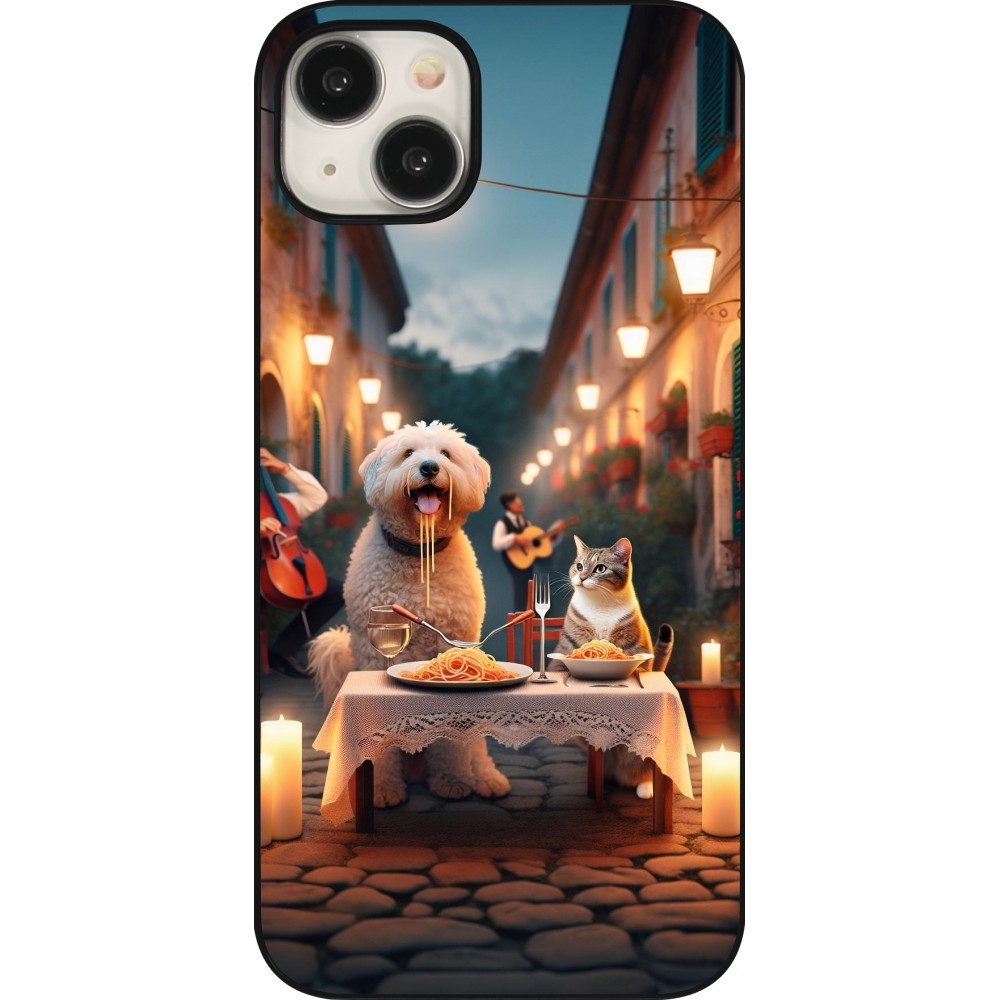 iPhone 15 Plus Case Hülle - Valentin 2024 Hund & Katze Kerzenlicht