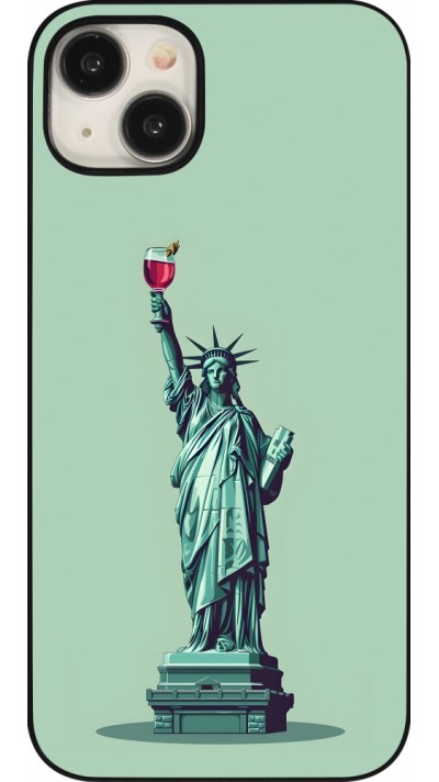 Coque iPhone 15 Plus - Wine Statue de la liberté avec un verre de vin