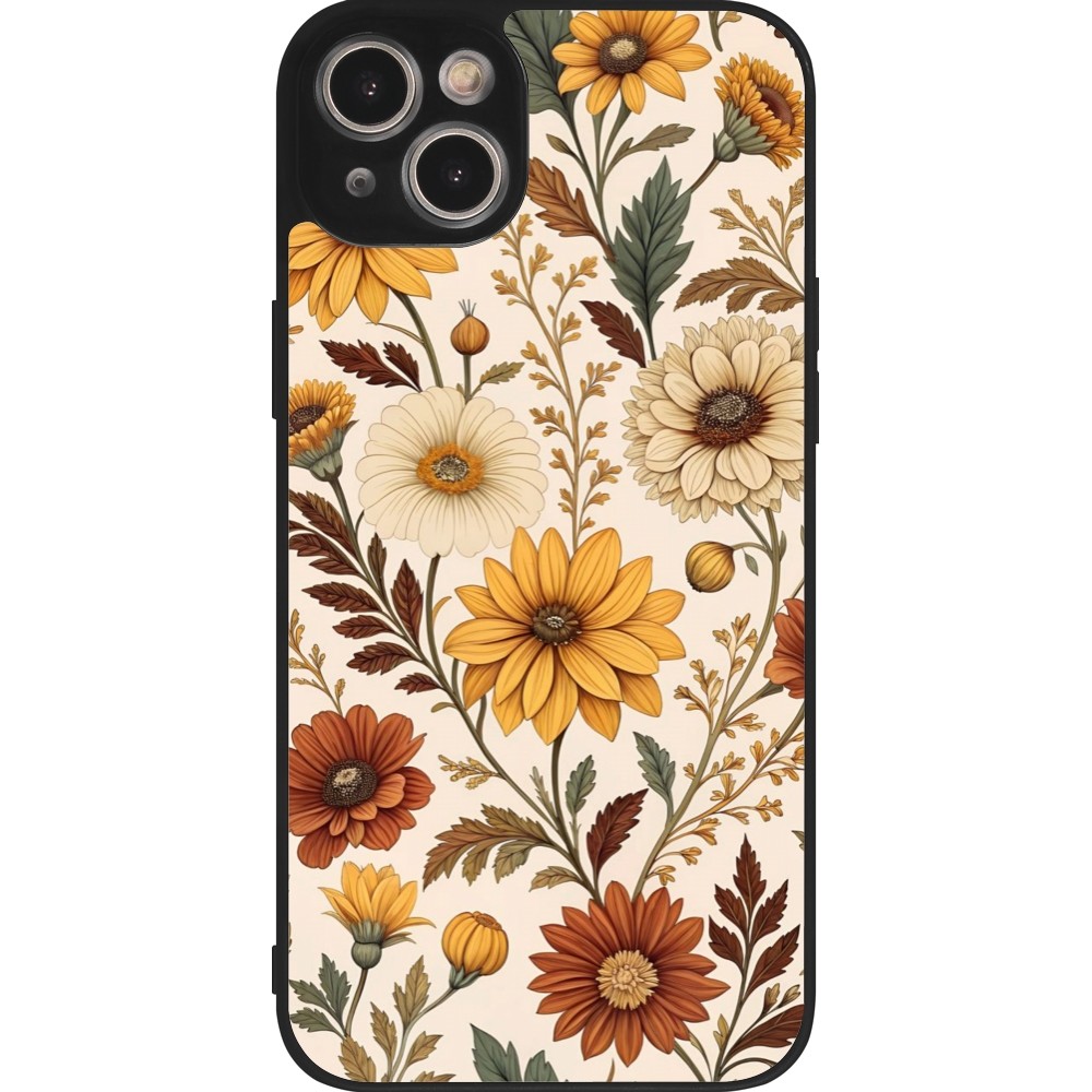 iPhone 15 Plus Case Hülle - Silikon schwarz Autumn 25 Flower pattern