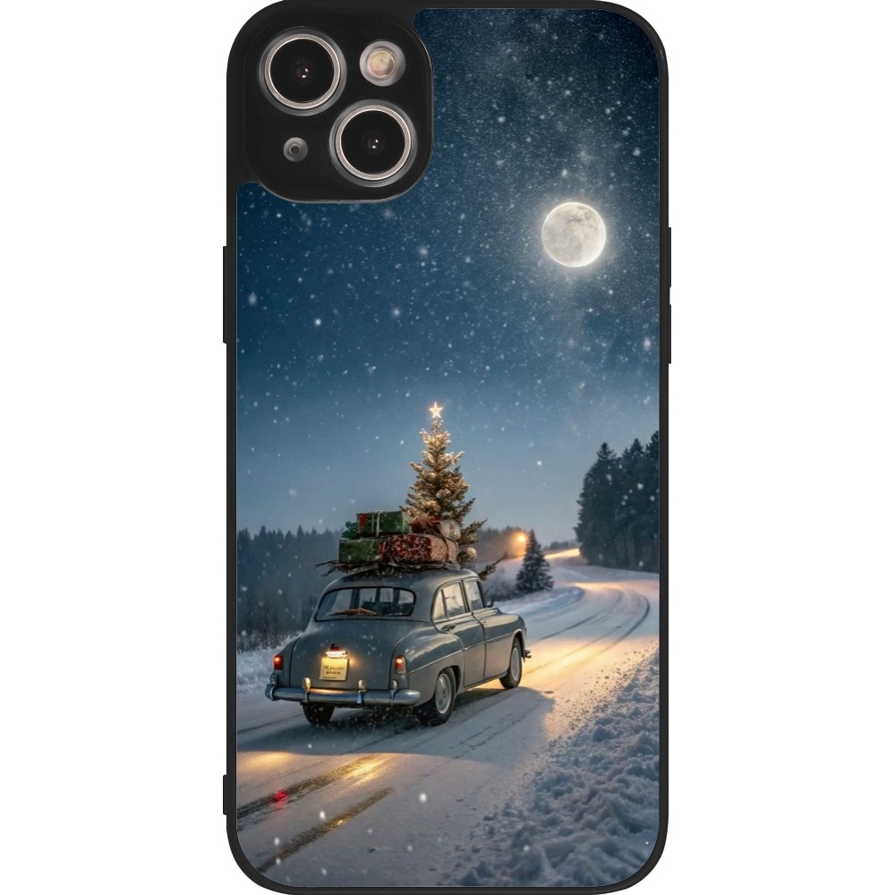 Coque iPhone 15 Plus - Silicone rigide noir Christmas 25 Car with Tree Xmas