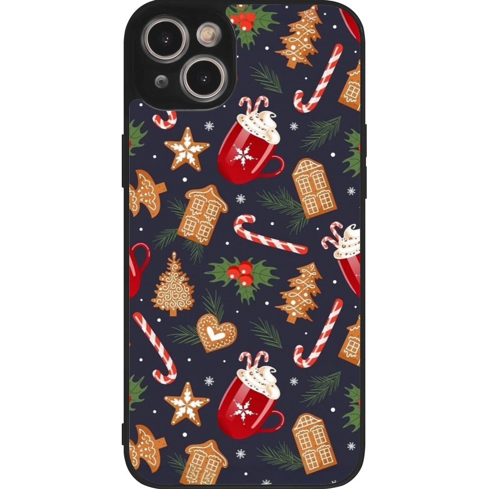 iPhone 15 Plus Case Hülle - Silikon schwarz Christmas 25 Pattern Gingerbread House