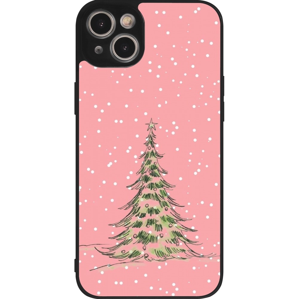 iPhone 15 Plus Case Hülle - Silikon schwarz Christmas 25 Pink Tree