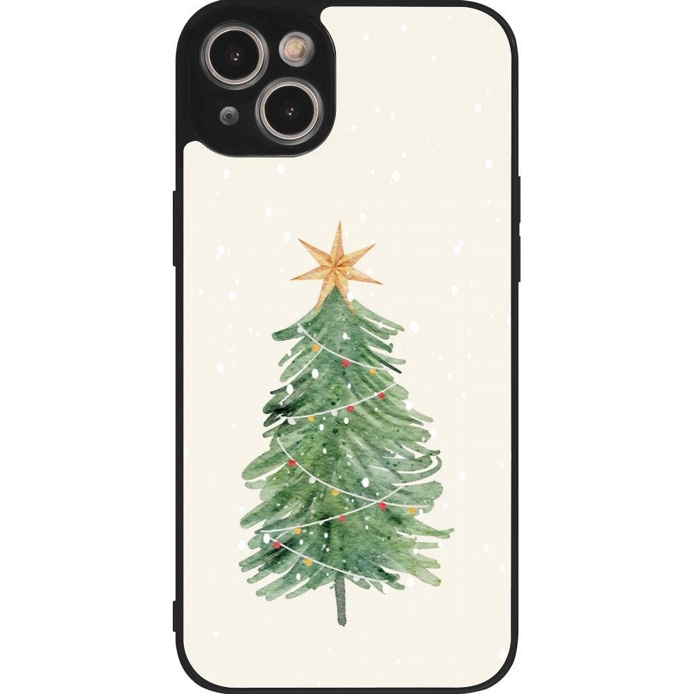 iPhone 15 Plus Case Hülle - Silikon schwarz Christmas 25 Sketch Tree
