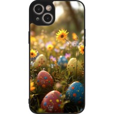 Coque iPhone 15 Plus - Silicone rigide noir Easter 2026 Decorated eggs