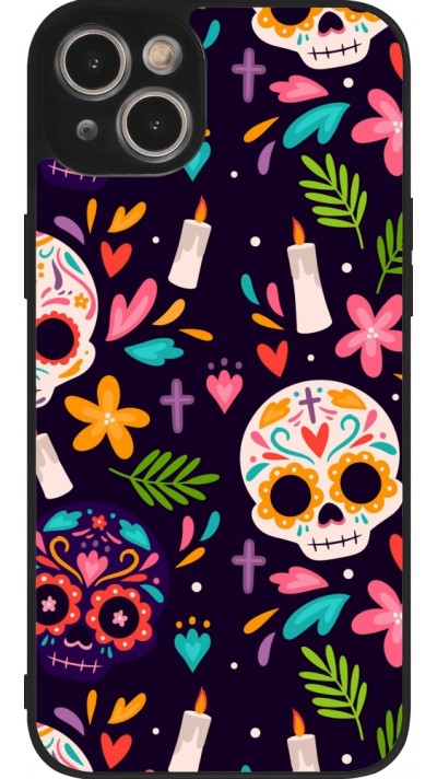Coque iPhone 15 Plus - Silicone rigide noir Halloween 2023 mexican style