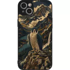 Coque iPhone 15 Plus - Silicone rigide noir Linocut Faucun pèlerin