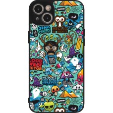 Coque iPhone 15 Plus - Silicone rigide noir Mixed Cartoons Turquoise