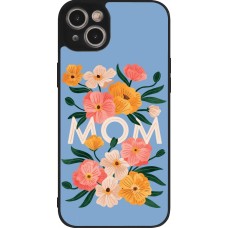 Coque iPhone 15 Plus - Silicone rigide noir Mom 2026 Flowers