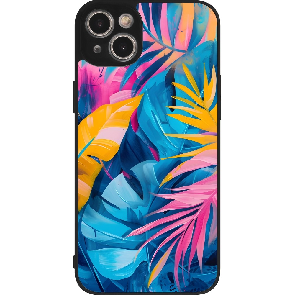Coque iPhone 15 Plus - Silicone rigide noir Palms Blue