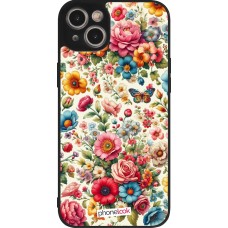 Coque iPhone 15 Plus - Silicone rigide noir Spring 25 printemps fleuri