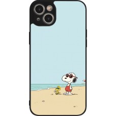 Coque iPhone 15 Plus - Silicone rigide noir Snoopy on the beach Summer 2026