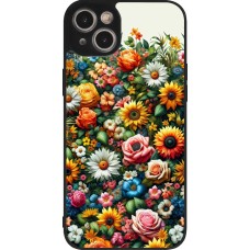iPhone 15 Plus Case Hülle - Silikon schwarz Sommer Blumenmuster