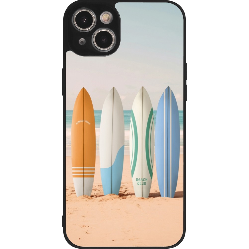 Coque iPhone 15 Plus - Silicone rigide noir Summer surfboard 2025