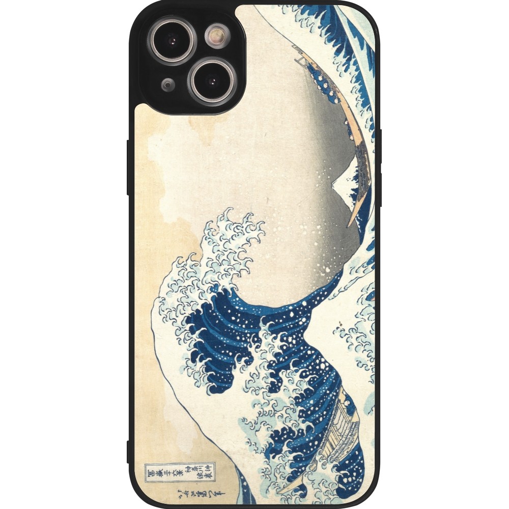 Coque iPhone 15 Plus - Silicone rigide noir Tableau art - La Grande Vague de Kanagawa - Hokusai