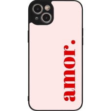 Coque iPhone 15 Plus - Silicone rigide noir Valentine 2024 amor