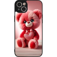 iPhone 15 Plus Case Hülle - Silikon schwarz Valentin 2024 Rosaroter Teddybär