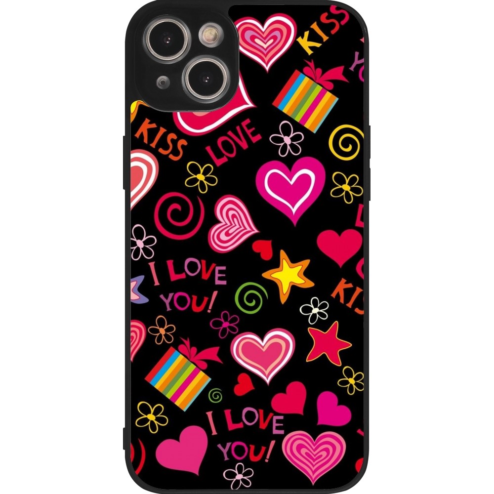 iPhone 15 Plus Case Hülle - Silikon schwarz Valentine 2023 love symbols